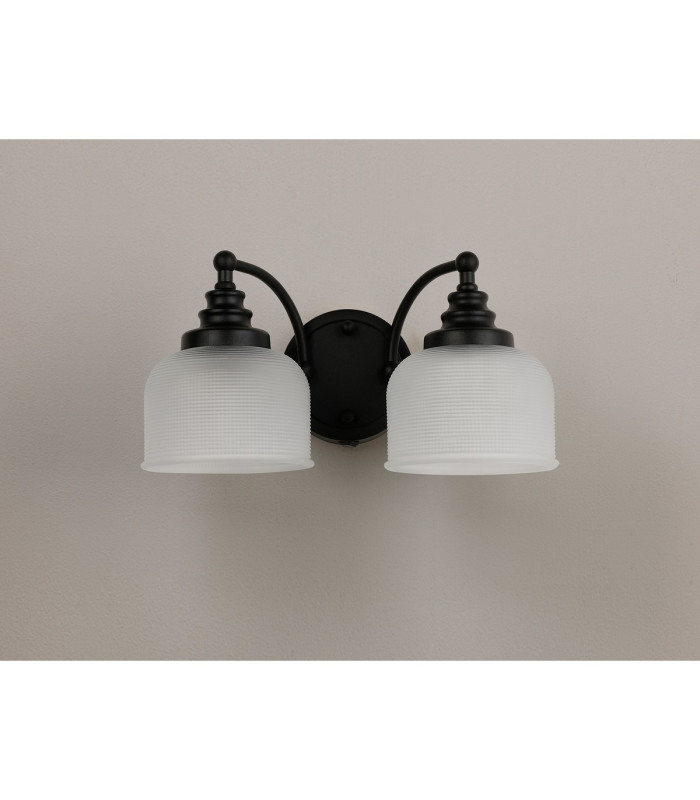 DeRuyter Switched Double Wall Light 2 Light E27 Satin Black/Frosted Glass-8
