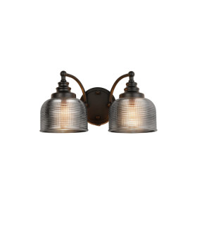 DeRuyter Switched Double Wall Light 2 Light E27 Satin Black/Smoke Glass-1