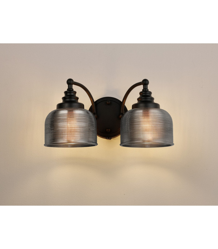DeRuyter Switched Double Wall Light 2 Light E27 Satin Black/Smoke Glass-3