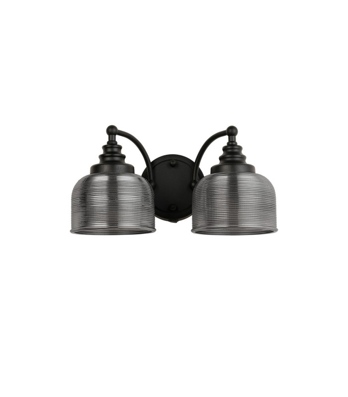 DeRuyter Switched Double Wall Light 2 Light E27 Satin Black/Smoke Glass-4