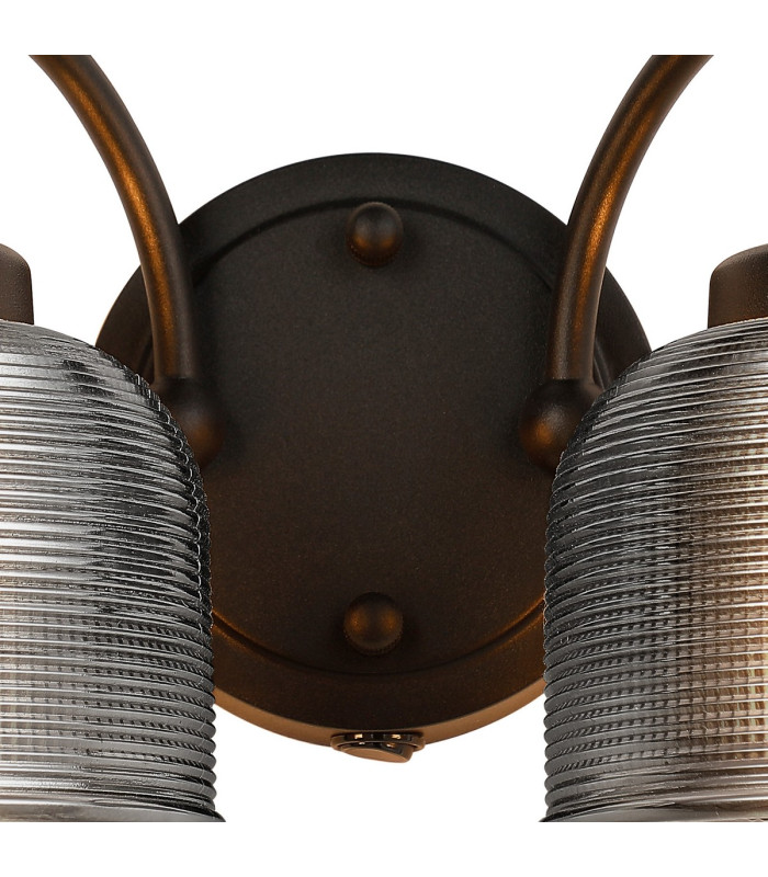 DeRuyter Switched Double Wall Light 2 Light E27 Satin Black/Smoke Glass-6