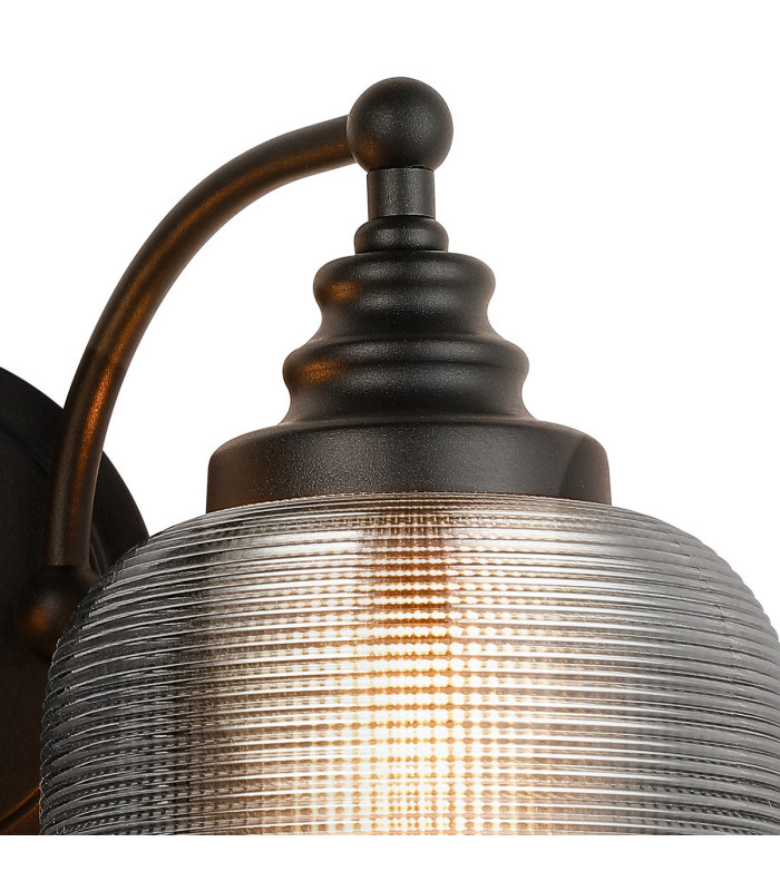 DeRuyter Switched Double Wall Light 2 Light E27 Satin Black/Smoke Glass-7
