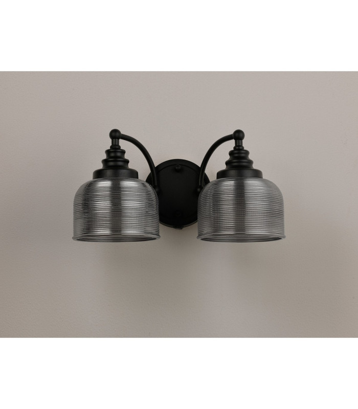 DeRuyter Switched Double Wall Light 2 Light E27 Satin Black/Smoke Glass-8