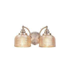 DeRuyter Switched Double Wall Light 2 Light E27 Satin Nickel/Amber Glass-1