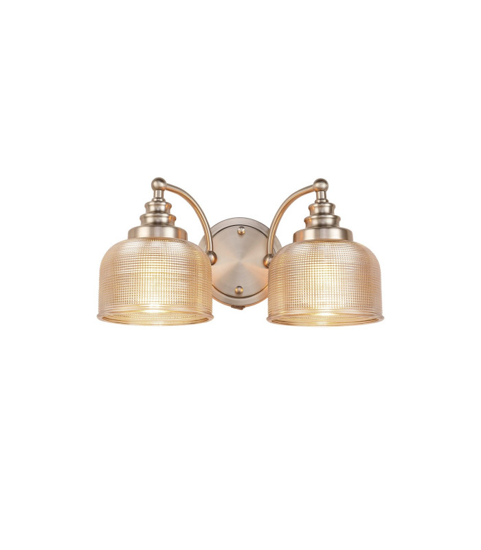 DeRuyter Switched Double Wall Light 2 Light E27 Satin Nickel/Amber Glass-1