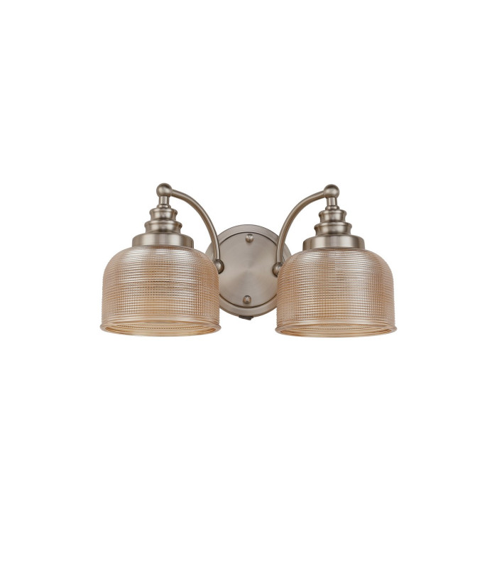DeRuyter Switched Double Wall Light 2 Light E27 Satin Nickel/Amber Glass-4