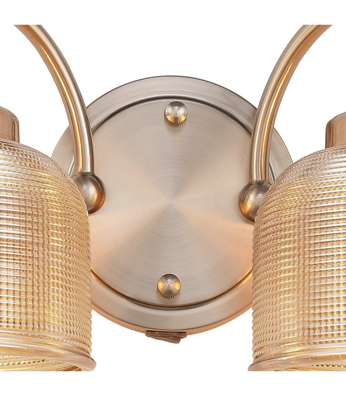 DeRuyter Switched Double Wall Light 2 Light E27 Satin Nickel/Amber Glass-6