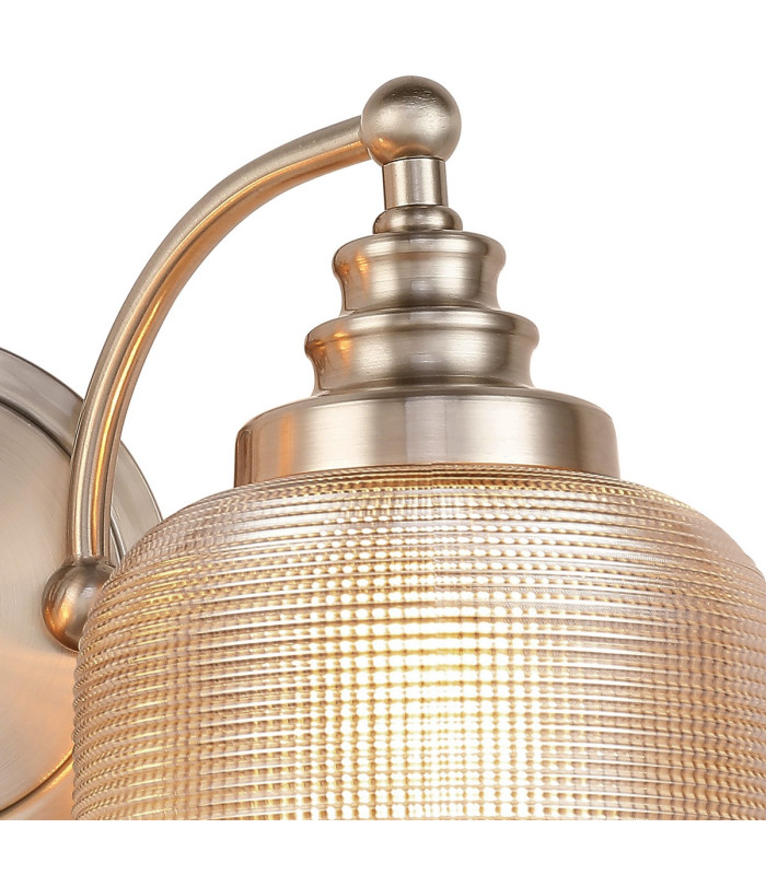 DeRuyter Switched Double Wall Light 2 Light E27 Satin Nickel/Amber Glass-7