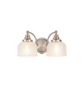 DeRuyter Switched Double Wall Light 2 Light E27 Satin Nickel/Clear Glass-1