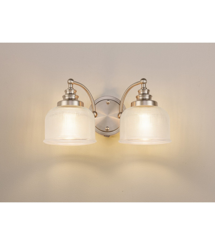 DeRuyter Switched Double Wall Light 2 Light E27 Satin Nickel/Clear Glass-3