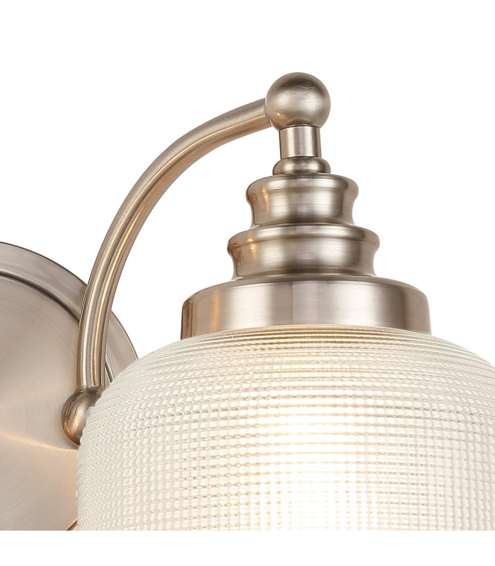 DeRuyter Switched Double Wall Light 2 Light E27 Satin Nickel/Clear Glass-7