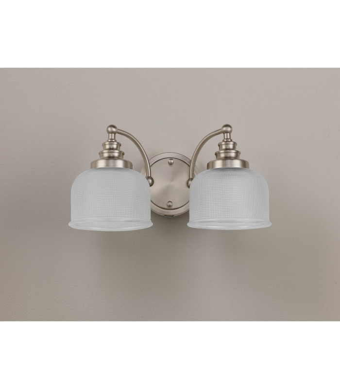 DeRuyter Switched Double Wall Light 2 Light E27 Satin Nickel/Clear Glass-8