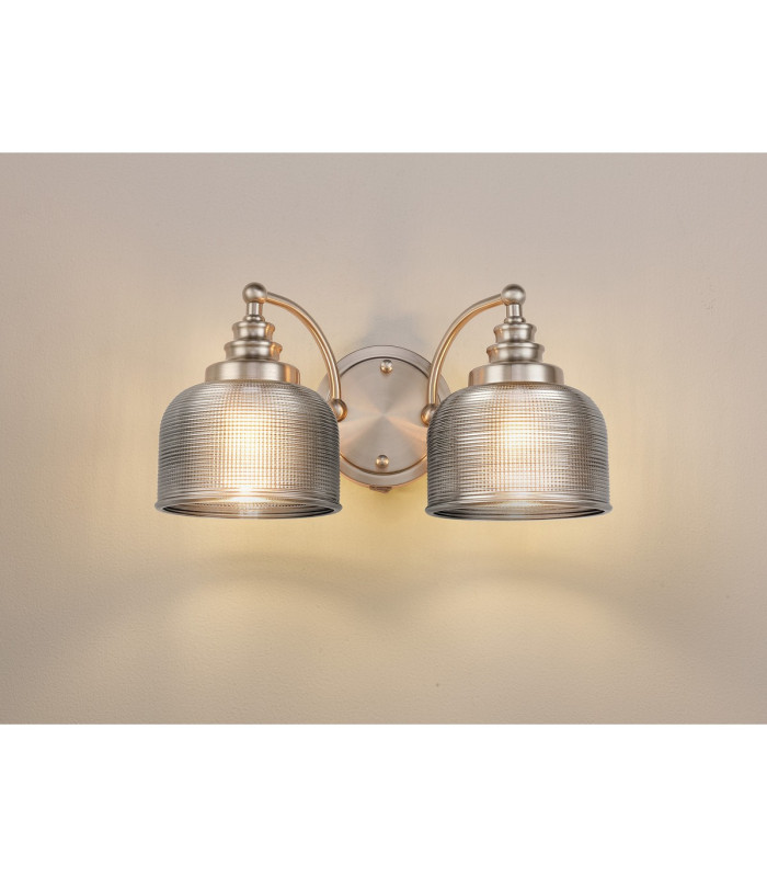 DeRuyter Switched Double Wall Light 2 Light E27 Satin Nickel/Smoke Glass-3