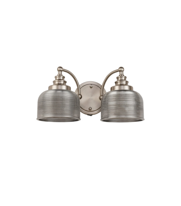 DeRuyter Switched Double Wall Light 2 Light E27 Satin Nickel/Smoke Glass-4