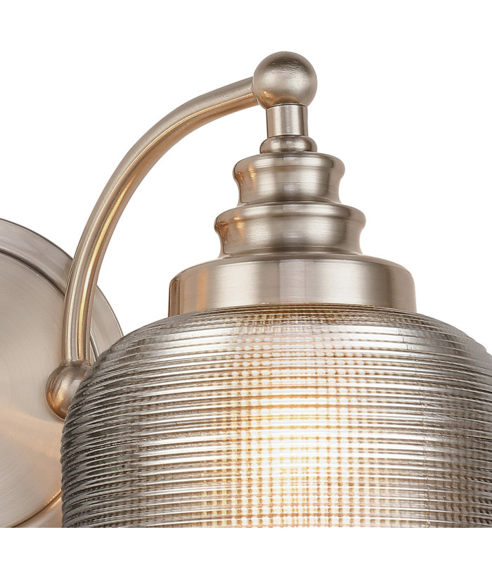 DeRuyter Switched Double Wall Light 2 Light E27 Satin Nickel/Smoke Glass-7