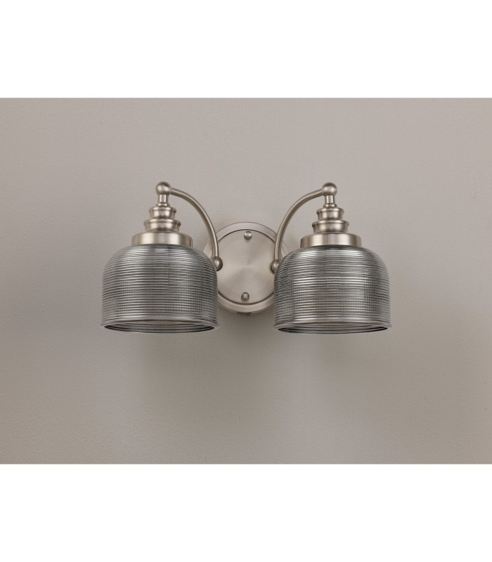 DeRuyter Switched Double Wall Light 2 Light E27 Satin Nickel/Smoke Glass-8