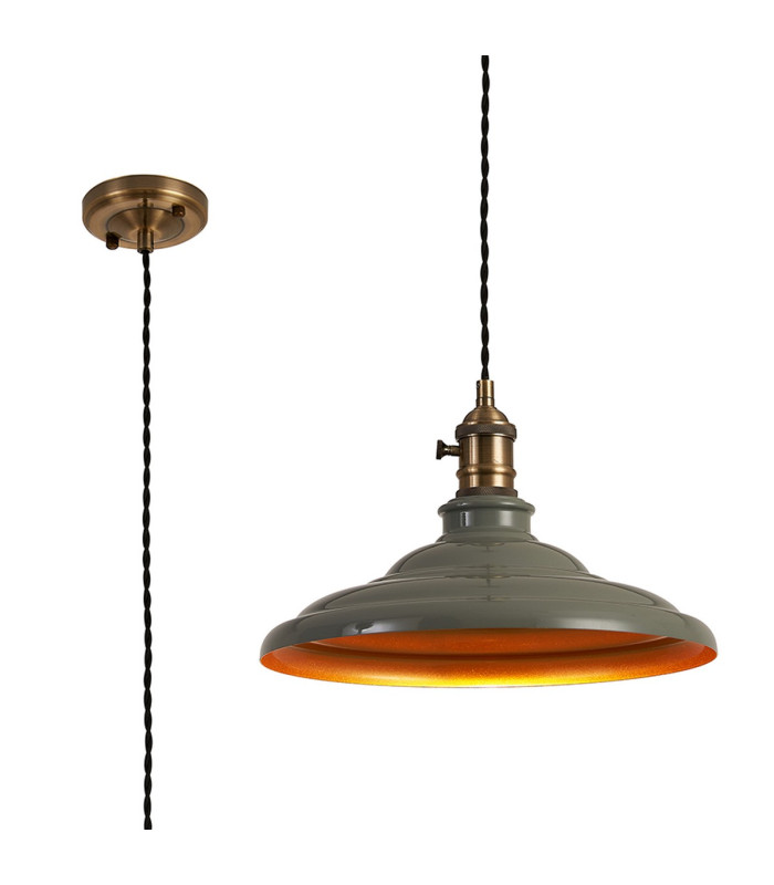 Moravia 35cm 1 Light Braided Pendant Round Tiered Metal Shade Antique Brass/Black/Polished Grey/Gold-1