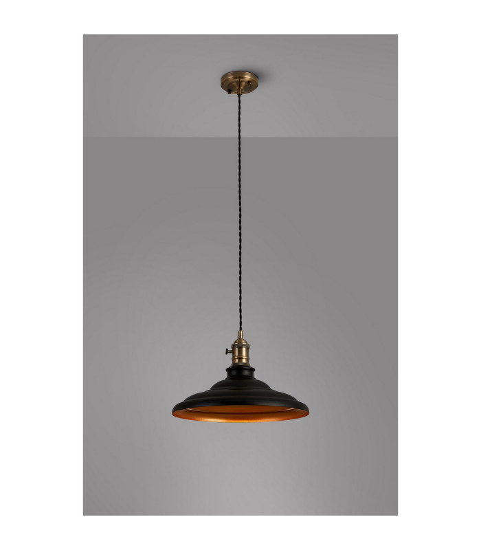 Moravia 35cm 1 Light Braided Pendant Round Tiered Metal Shade Antique Brass/Black/Matt Black/Gold-3
