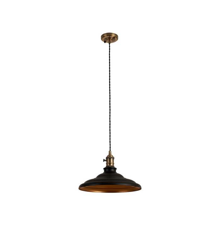Moravia 35cm 1 Light Braided Pendant Round Tiered Metal Shade Antique Brass/Black/Matt Black/Gold-5