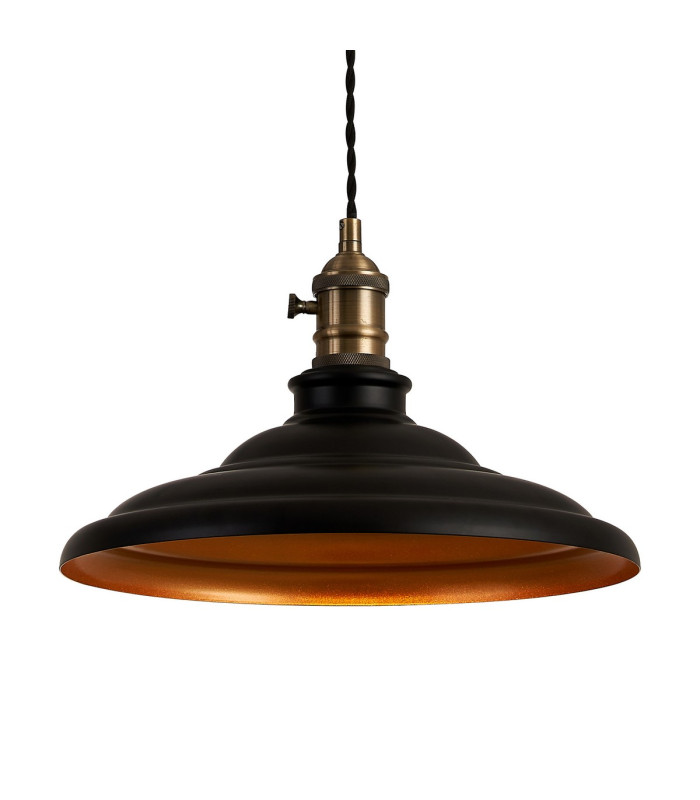 Moravia 35cm 1 Light Braided Pendant Round Tiered Metal Shade Antique Brass/Black/Matt Black/Gold-7