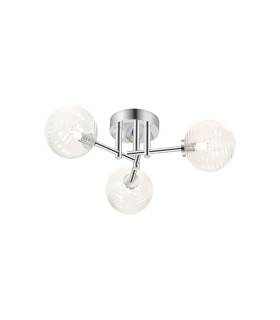 Tivoli 44.5cm Semi Flush Ceiling Round 3 Light G9 IP44 Polished Chrome/Clear Ribbed Round Glass-1