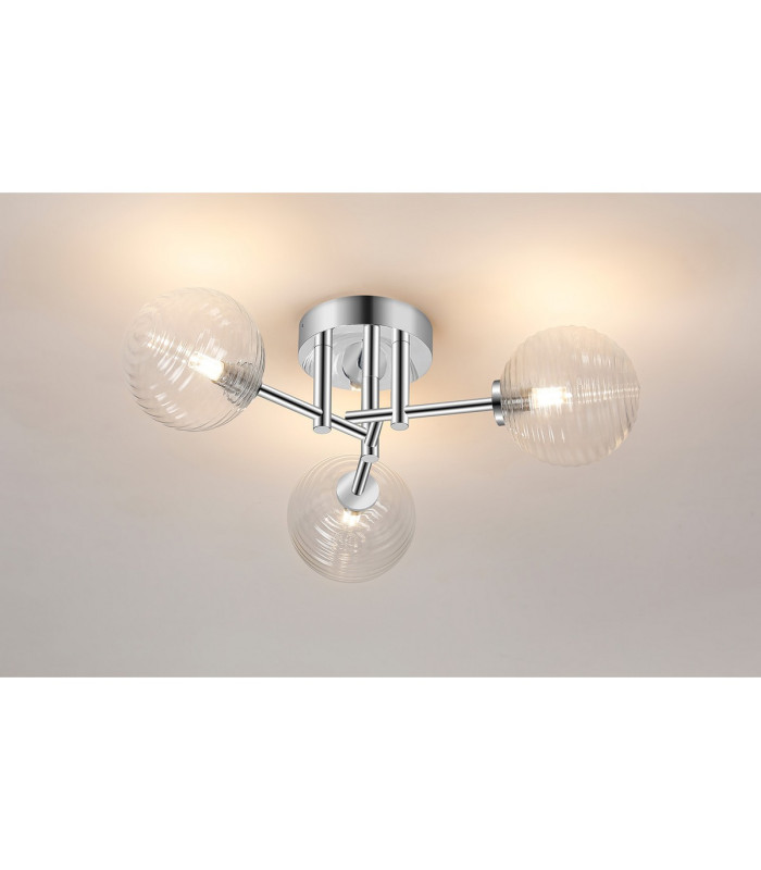 Tivoli 44.5cm Semi Flush Ceiling Round 3 Light G9 IP44 Polished Chrome/Clear Ribbed Round Glass-3