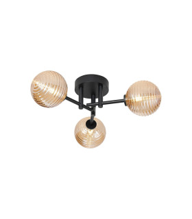 Tivoli 44.5cm Semi Flush Ceiling Round 3 Light G9 IP44 Satin Black/Amber Ribbed Round Glass-1