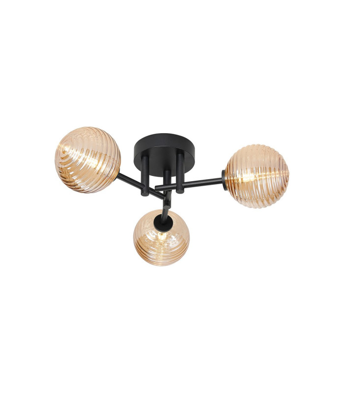 Tivoli 44.5cm Semi Flush Ceiling Round 3 Light G9 IP44 Satin Black/Amber Ribbed Round Glass-1