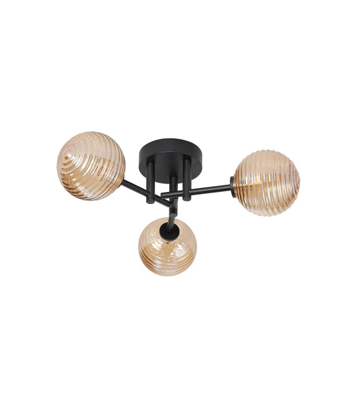Tivoli 44.5cm Semi Flush Ceiling Round 3 Light G9 IP44 Satin Black/Amber Ribbed Round Glass-4