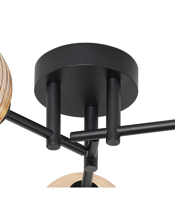Tivoli 44.5cm Semi Flush Ceiling Round 3 Light G9 IP44 Satin Black/Amber Ribbed Round Glass-5