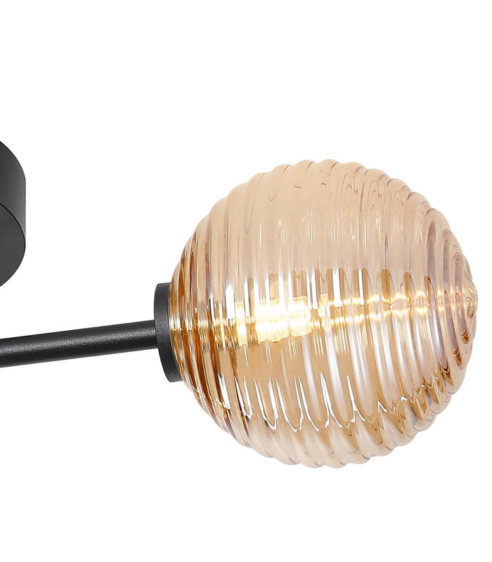 Tivoli 44.5cm Semi Flush Ceiling Round 3 Light G9 IP44 Satin Black/Amber Ribbed Round Glass-6