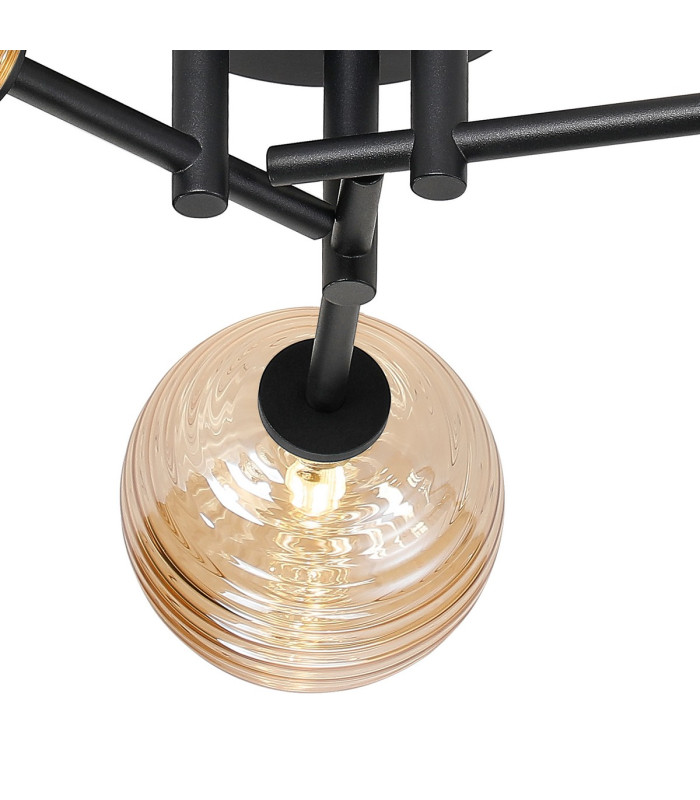 Tivoli 44.5cm Semi Flush Ceiling Round 3 Light G9 IP44 Satin Black/Amber Ribbed Round Glass-7