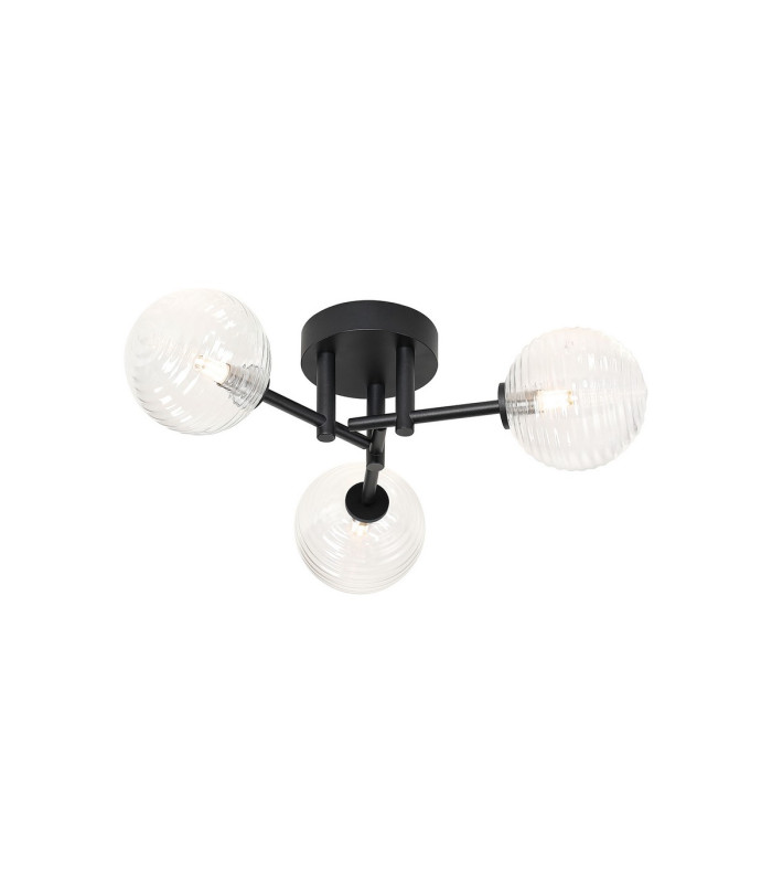 Tivoli 44.5cm Semi Flush Ceiling Round 3 Light G9 IP44 Satin Black/Clear Ribbed Round Glass-1