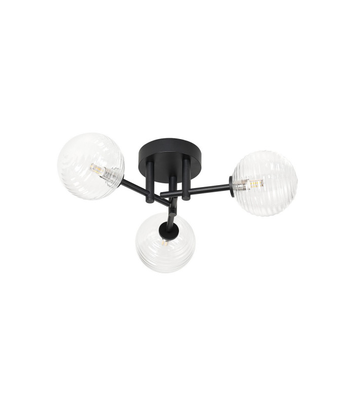 Tivoli 44.5cm Semi Flush Ceiling Round 3 Light G9 IP44 Satin Black/Clear Ribbed Round Glass-4