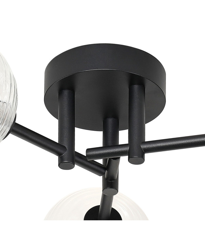 Tivoli 44.5cm Semi Flush Ceiling Round 3 Light G9 IP44 Satin Black/Clear Ribbed Round Glass-5