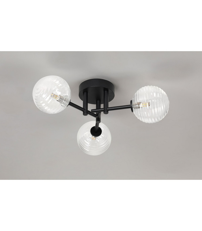 Tivoli 44.5cm Semi Flush Ceiling Round 3 Light G9 IP44 Satin Black/Clear Ribbed Round Glass-8