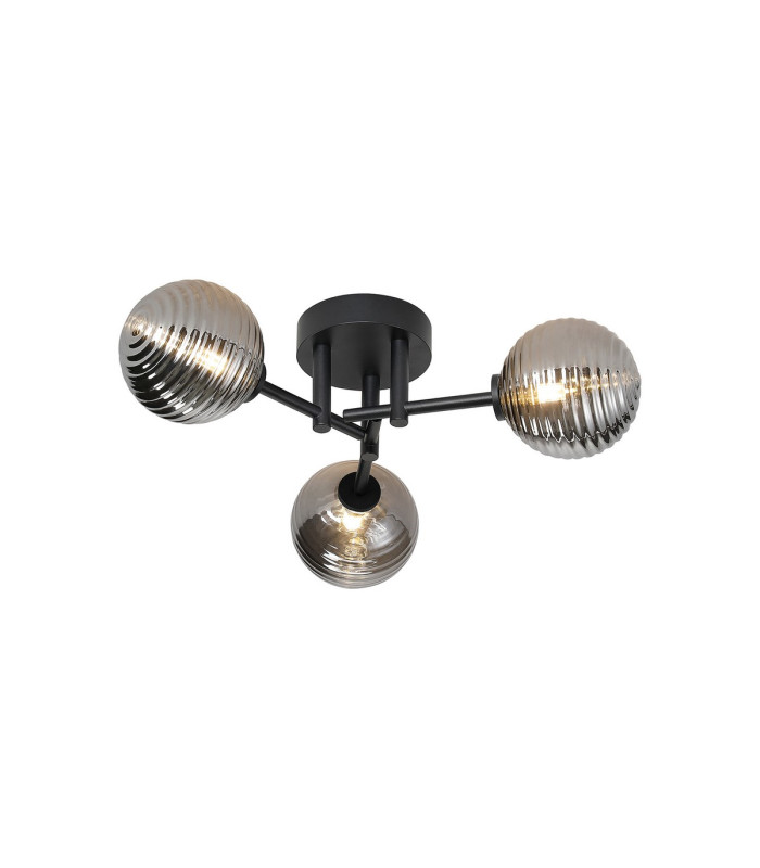 Tivoli 44.5cm Semi Flush Ceiling Round 3 Light G9 IP44 Satin Black/Smoke Ribbed Round Glass-1