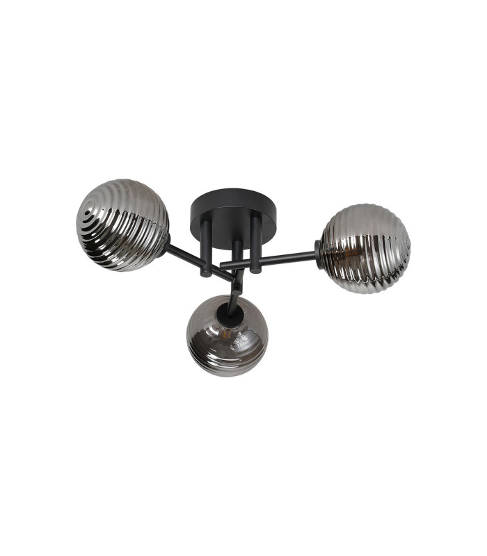 Tivoli 44.5cm Semi Flush Ceiling Round 3 Light G9 IP44 Satin Black/Smoke Ribbed Round Glass-4