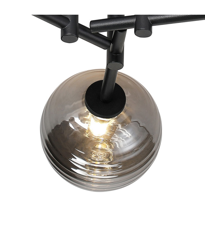 Tivoli 44.5cm Semi Flush Ceiling Round 3 Light G9 IP44 Satin Black/Smoke Ribbed Round Glass-7