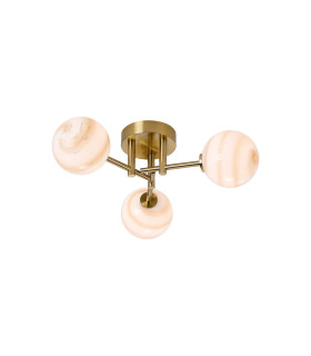 Tivoli 44.5cm Semi Flush Ceiling Round 3 Light G9 IP44 Brass Gold/Brown Round Marble Effect Glass-1