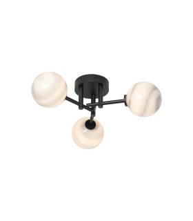 Tivoli 44.5cm Semi Flush Ceiling Round 3 Light G9 IP44 Satin Black/Grey Round Marble Effect Glass-1