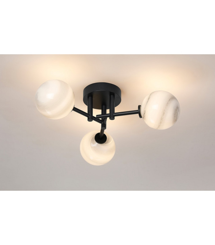 Tivoli 44.5cm Semi Flush Ceiling Round 3 Light G9 IP44 Satin Black/Grey Round Marble Effect Glass-3