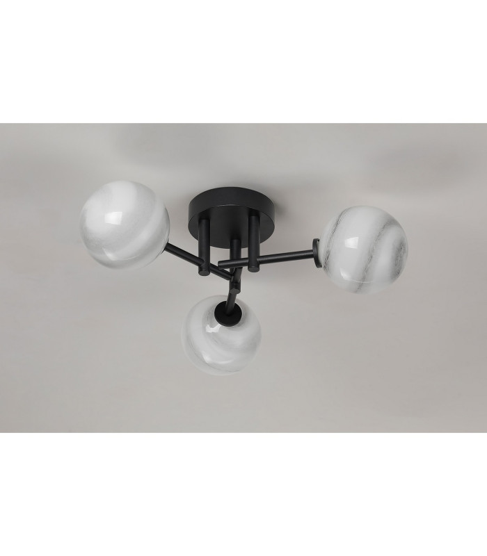 Tivoli 44.5cm Semi Flush Ceiling Round 3 Light G9 IP44 Satin Black/Grey Round Marble Effect Glass-8