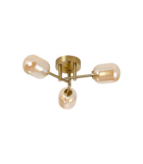 Tivoli 46cm Semi Flush Ceiling Round 3 Light G9 IP44 Brass Gold/Amber Smooth Tubular Glass-1
