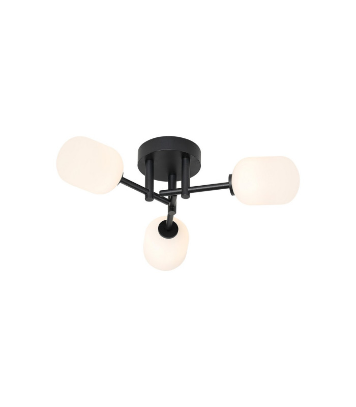 Tivoli 46cm Semi Flush Ceiling Round 3 Light G9 IP44 Satin Black/Opal Smooth Tubular Glass-1