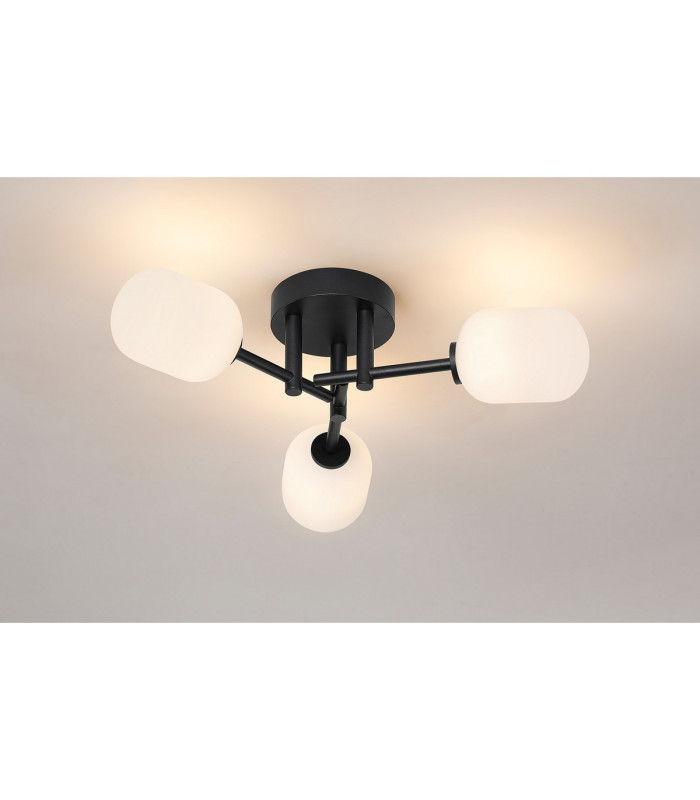 Tivoli 46cm Semi Flush Ceiling Round 3 Light G9 IP44 Satin Black/Opal Smooth Tubular Glass-3