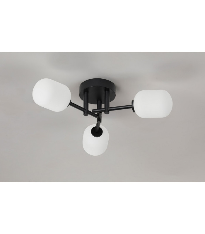 Tivoli 46cm Semi Flush Ceiling Round 3 Light G9 IP44 Satin Black/Opal Smooth Tubular Glass-8