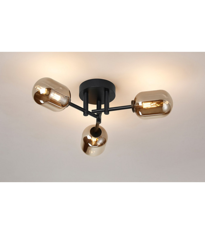 Tivoli 46cm Semi Flush Ceiling Round 3 Light G9 IP44 Satin Black/Smoke Smooth Tubular Glass-3