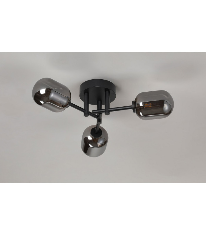 Tivoli 46cm Semi Flush Ceiling Round 3 Light G9 IP44 Satin Black/Smoke Smooth Tubular Glass-8