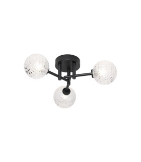 Tivoli 44.5cm Semi Flush Ceiling Round 3 Light G9 IP44 Satin Black/Clear Cross Pattern Round Glass-1